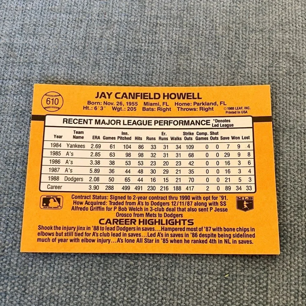 1989 Donruss Los Angeles Dodgers Baseball Card Trading Card